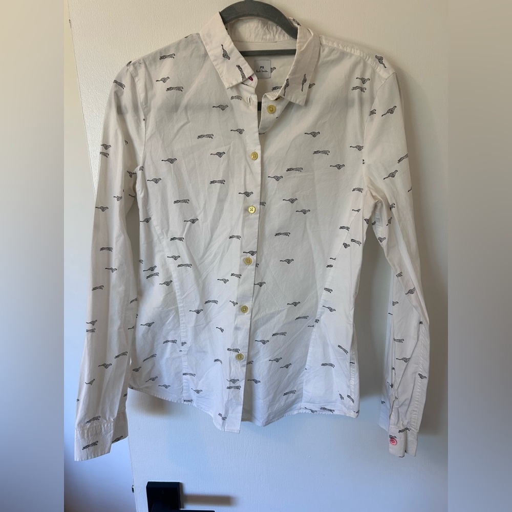 Paul Smith White Button-Up Shirt with Black Pattern